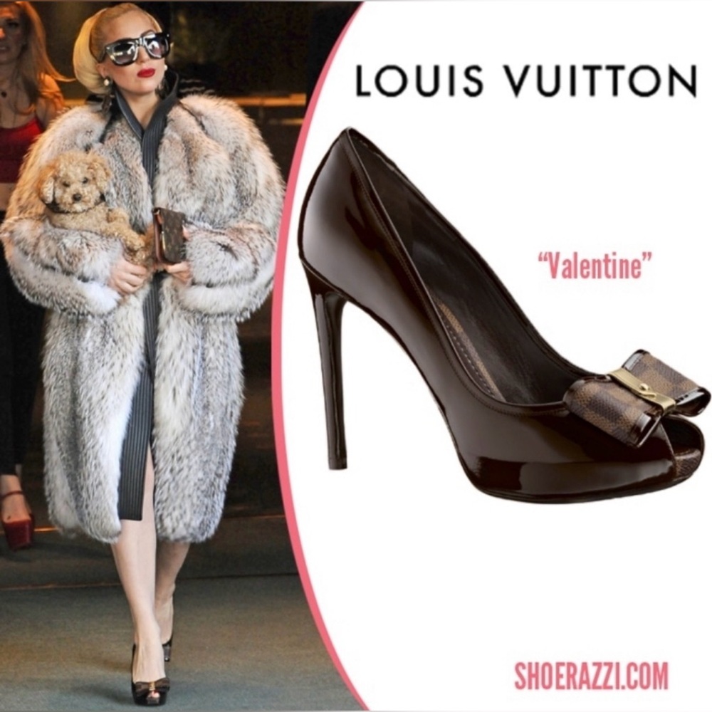 Louis Vuitton Valentine Damier Ebene Brown Patent Leather Peep-Toe Heels 38.5 - Picture 2 of 15